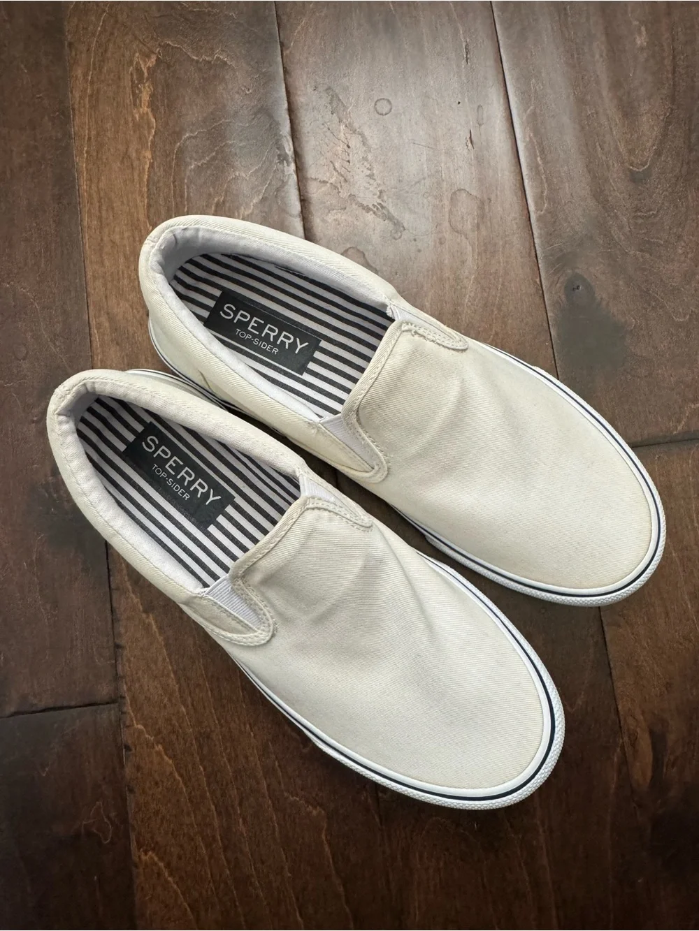 Sperry - Men’s Top-Sider Off-White/Beige Canvas Slip-On Shoes – Size 9